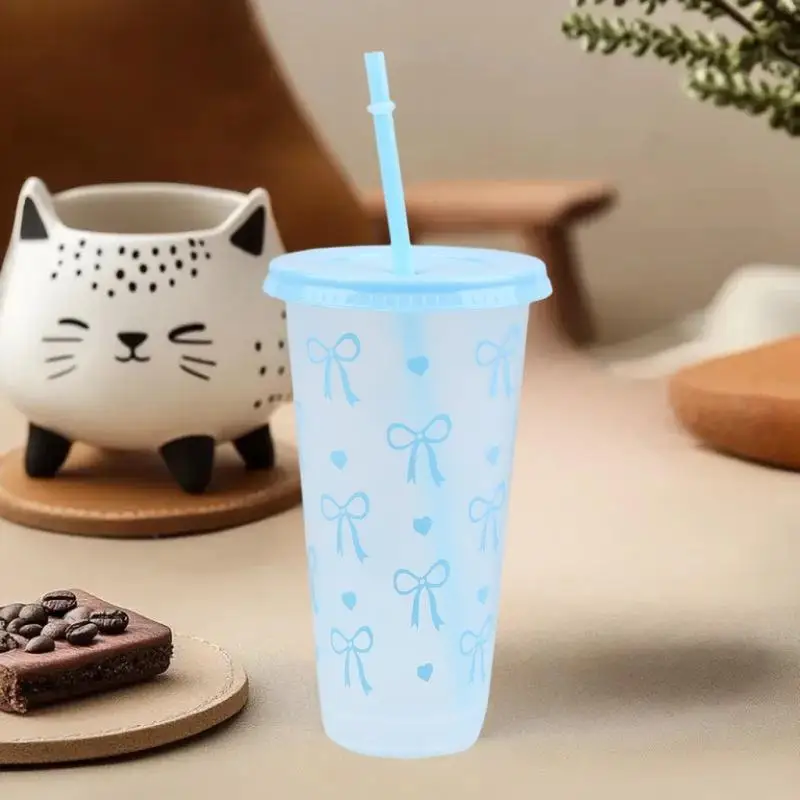 1PC 700ml Pink Bow Decorative Sippy Cup, Great for Summer Use, Includes Lid for Milk or Juice