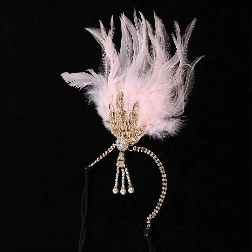

Diamond Tassels Long Chain Feather Headwear Masquerade Party Hair Accessories Sequin Hair Band Korean Style Headband