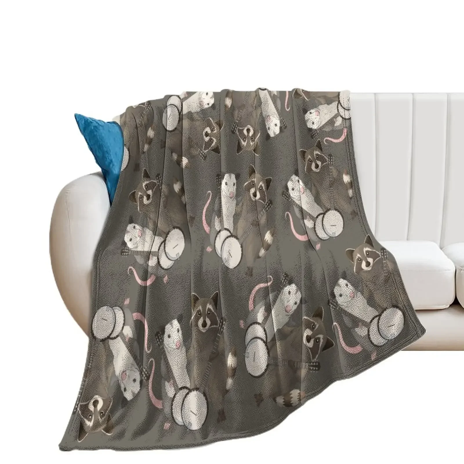 

Opossum and Raccoon with banjos Throw Blanket anime blankets ands Blankets