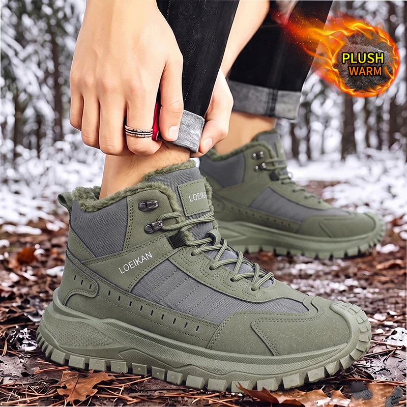 LOEIKAN Herren High-Top-Arbeitsstiefel mit drehbarer Schnalle, breiter Zehenbox, Freizeitschuhe, modische Jagd- und Trekkingschuhe für den täglichen Gebrauch – Detail 6