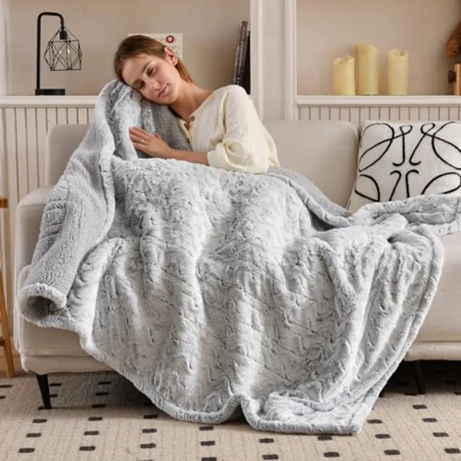

Heated Blanket 6 Heat Settings Electric Blanket 4-Hour Auto Shut-Off Luxurious Faux Fur and Sherpa Dual-Sided Heated Throw Mach