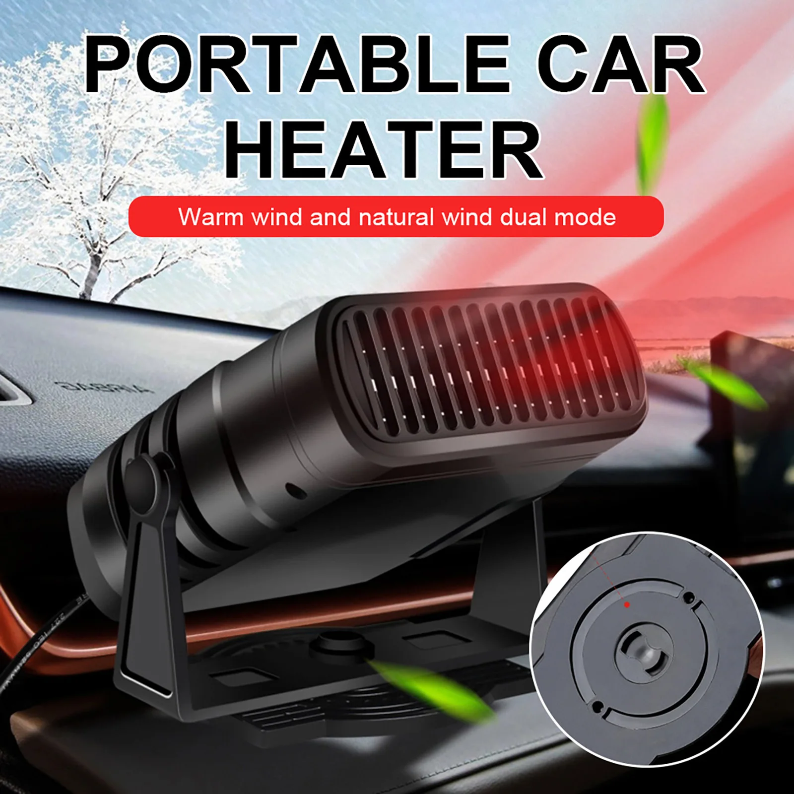 12V/24V Portable Car Heater 2 in 1 Car Windshield Defogger Defroster 360 Degree Rotating Anti-Fog Automobile Heater Fast Heating