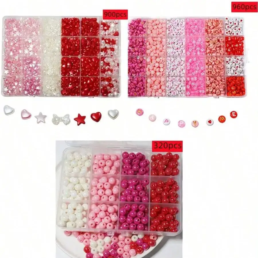 320/900/960pcs Acrylic Letter Beads, Star, Heart, Bow Beads, DIY Jewelry Accessories, Essential for Valentine's Day Parties