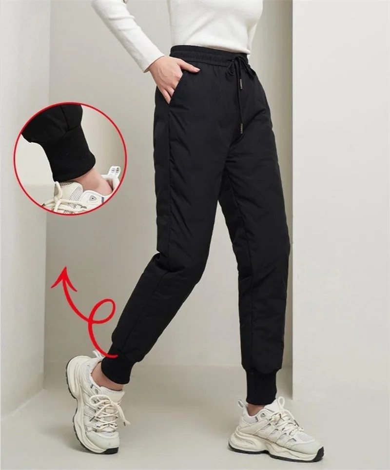 Women's Autumn Winter New High Waist Down Cotton Pants Fashion Simple Solid Large Size Thickened Loose Casual Slimming Pants
