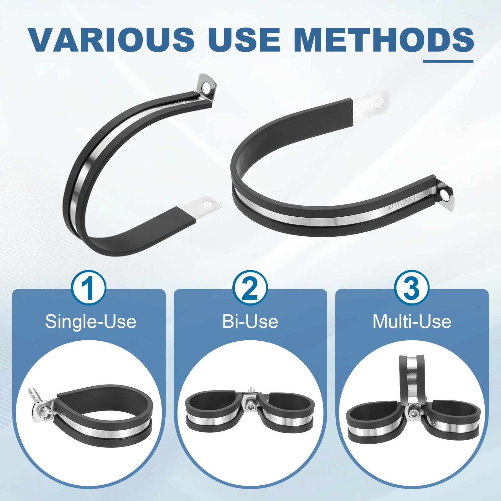 8Pcs Cable Clamp Rubber Cushioned Pipe Metal 304 Stainless Steel Clamp Tube Fasteners 6-70mm OD for Pipe Wire Cord Installation