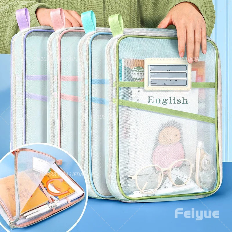 

A4 Stationery Storage Bag Double-layer Mesh Zipper Bag Large Capacity Organizer Folders School Office Supplies Stationary Bag