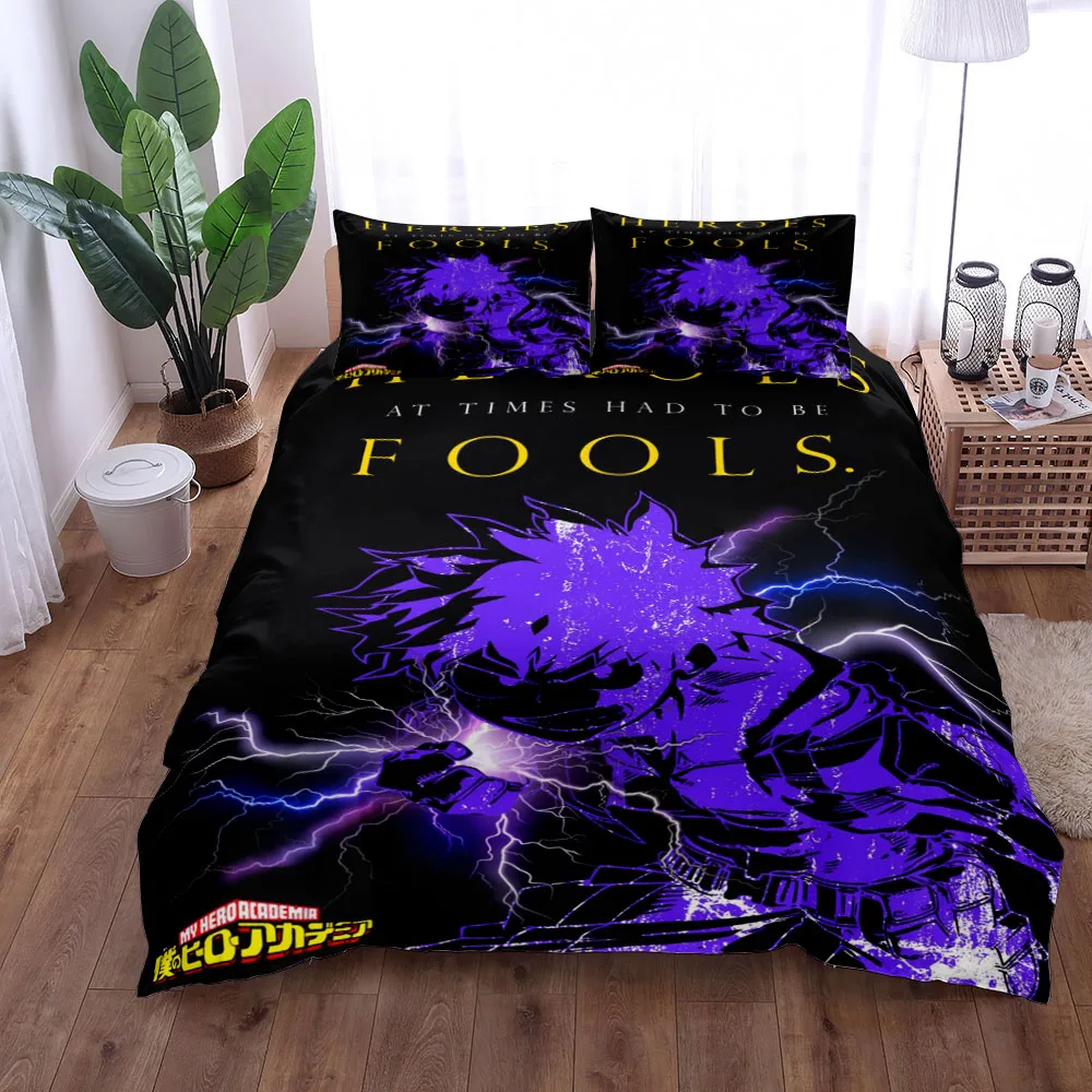 

Midoriya Hero Academia Purple Duvet Cover Set King Queen Double Full Twin Single Size Bed Linen Set