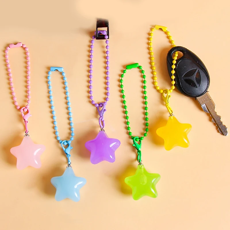 5Pcs Vintage Cute Jelly Color Five Pointed Star Keychain Pendant Mobile Phone Hanging Chain Backpack Decoration Accessories