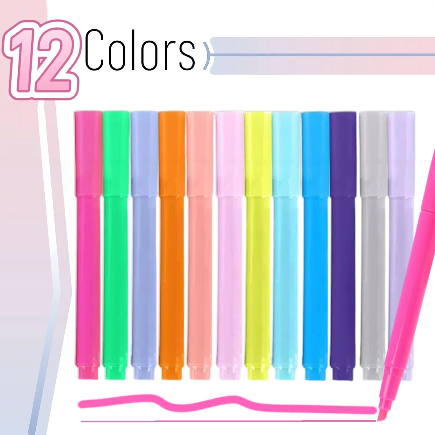 

12PCS Neon Stain-Free Highlighters – Quick-Drying Chisel Tip, Fluorescent Markers for School Notes & Office Papers