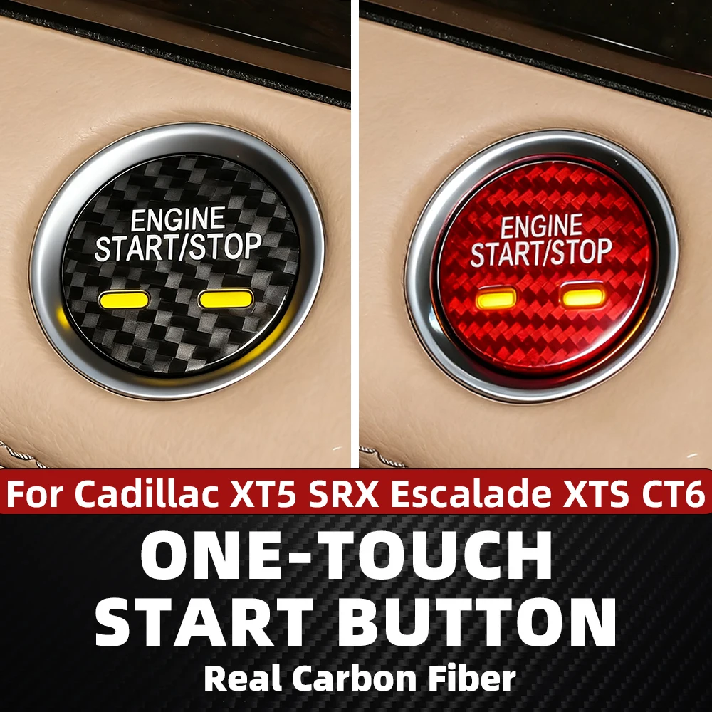 

Suitable for Cadillac Car One-Touch Start Button Cover, Real Carbon Fiber Hard Start-Stop Switch Decorative Cover Interior Sticker Xt5 Srx Cts Escalade Xts Ct6 Red Black Car Accessories Modification