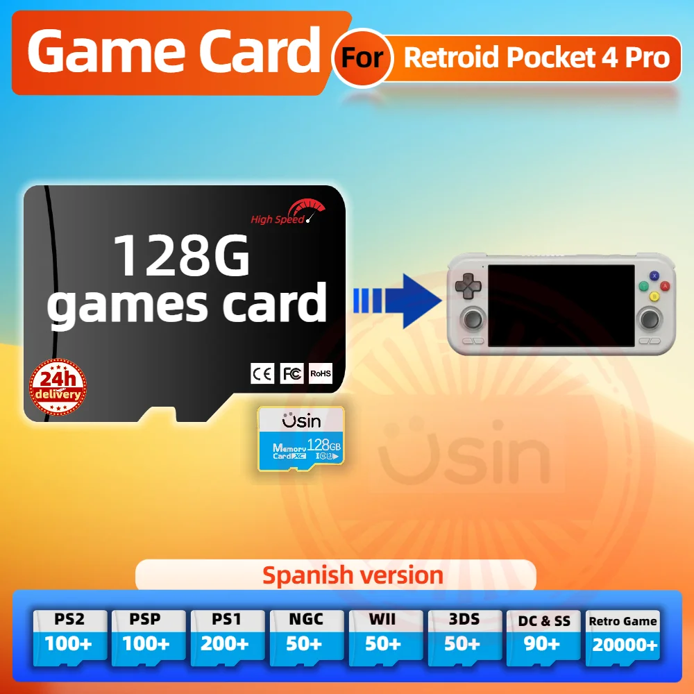 Memory Game Card For Retroid Pocket 4 Pro Mini 5 Spanish Version Retro PS2 PSP Games Android Gaming portable Console SD TF 128G