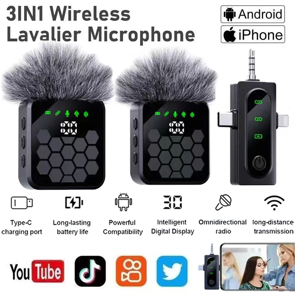 ميكروفون آيفون اللاسلكي الأصلي، ميكروفون Android Vlog لتقليل الضوضاء، يستخدم لتسجيل مقاطع الفيديو المباشرة للمقابلة