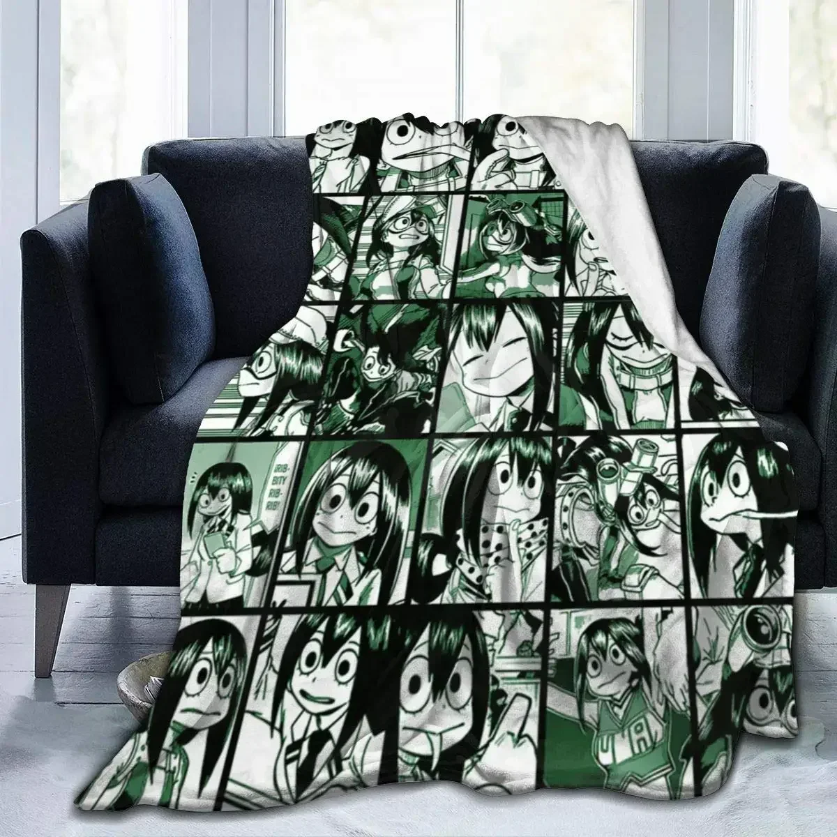 My Hero Academia Tsuyu Asui Collage Throw Blanket Warm Fuzzy Throws for Winter Bedding Custom D Printed Soft Microfleece