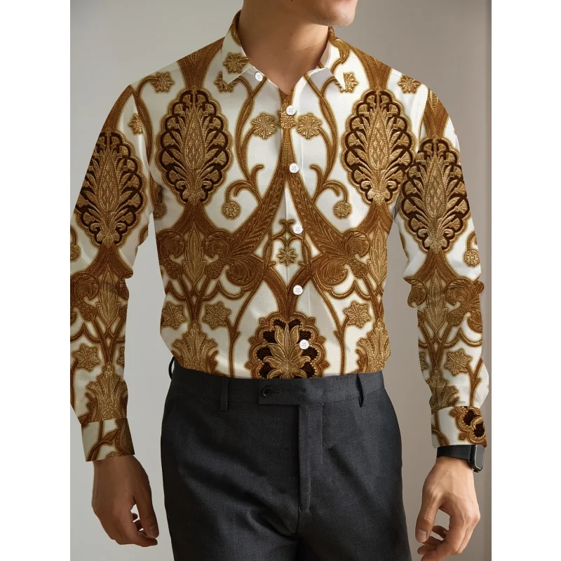 Colorful Flowers Pattern Hawaiian Shirts For Men Luxury Fashion 3D Printed Aloha Shirts Casual Loose Long Sleeve Tops Blouses