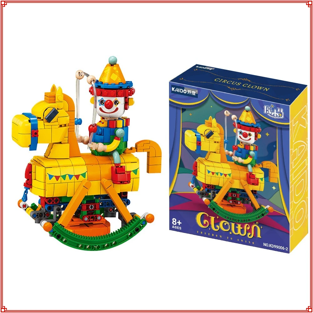 

Circus Clown Rocking Horse Building Blocks Diy Creative Cartoon Assembly Model Toys for Kids Desktop Decoration Holiday Gifts