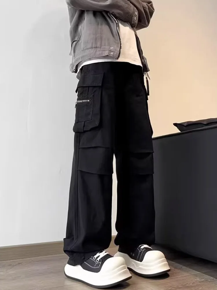 

American Retro Workwear Jeans Men's Loose Casual Straight Leg Pants Autumn Winter Trendy High Street Design Multi-ket Jeans
