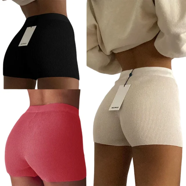 

KUCLUT Tight Shorts High-waisted Bottoming Knitted Pants Summer Fitness Running Sports Shorts Casual Shorts Yoga Pants Gift