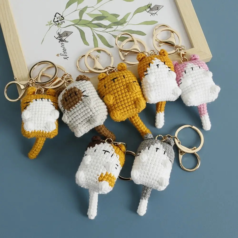 

Crochet Exposing Belly Cat Keychain Siamese Cat Calico Cat Cute Cat Keyring Decoration Exquisite Cute Animal Pendant Bag Hanging