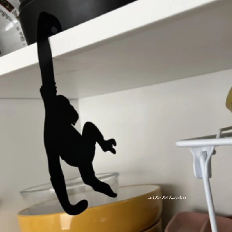 New Kitchen Wall Door Metal Hooks Key Hanger Monkey Shaped Banana Balance Hook Decor Holder Clothes Storage Rack Seamless Hooks