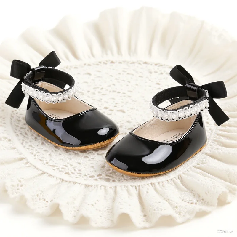 Cute Baby Girl Mary Jane Flats Bow Rubber  Non-Slip Soft Sole Princess Toddler First Walkers Sneaker Wedding Dress Dancing Shoes