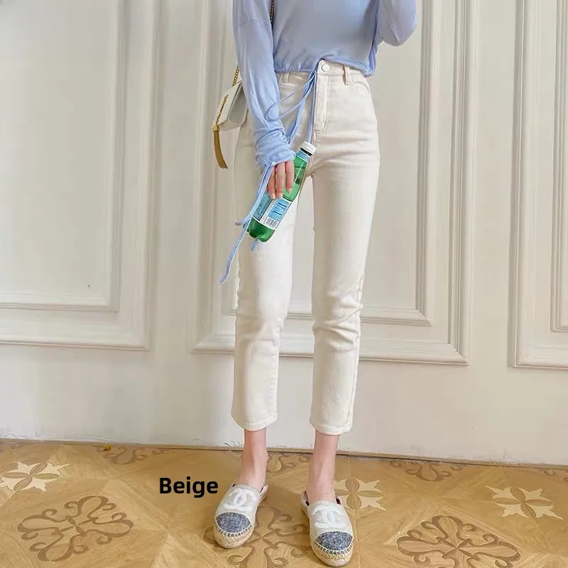 

High Waist Straight Leg Denim Jeans Women's Slim Fit Ankle Length ed Tube Pants Trendy Cotton Stretch Fabric Spring Autumn