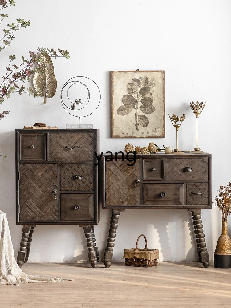 Yjq Vintage Solid Wood Chest of Drawers Living Room Storage Storage Bedroom Designer Drawer Cabinet