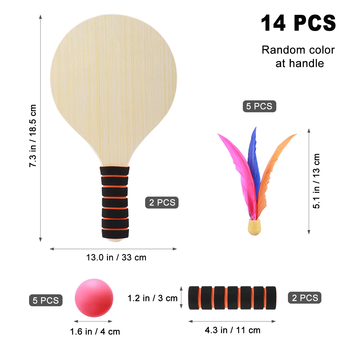 

Beach Ball Paddle Badminton Racquet Premium Wood Durable AntiSlip Handles Fun Game Set Outdoor Indoor Play Toy