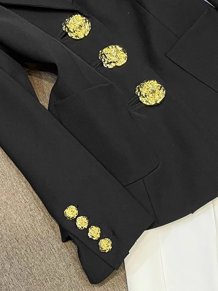 Black Coat Designed Buttons Lady Office Single-breasted Notched Long Sleeve Fashion Slim Fit Women Blazer