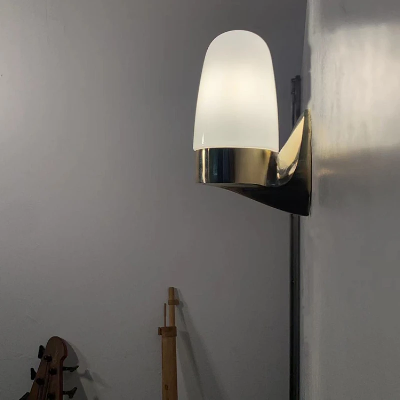 

Wall lamp copper wall lamp bedside corridor aisle balcony milky white glass lampshade