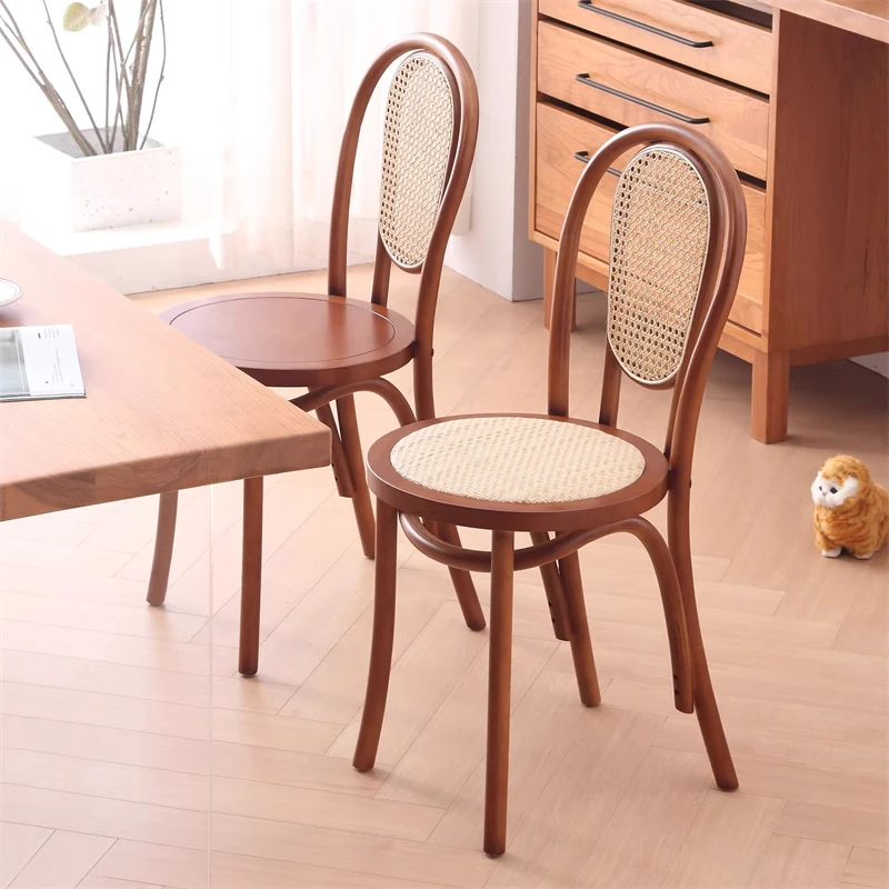 

American retro minimalist Sonnet solid wood dining chair home backrest chair B & B restaurant medieval rattan chair