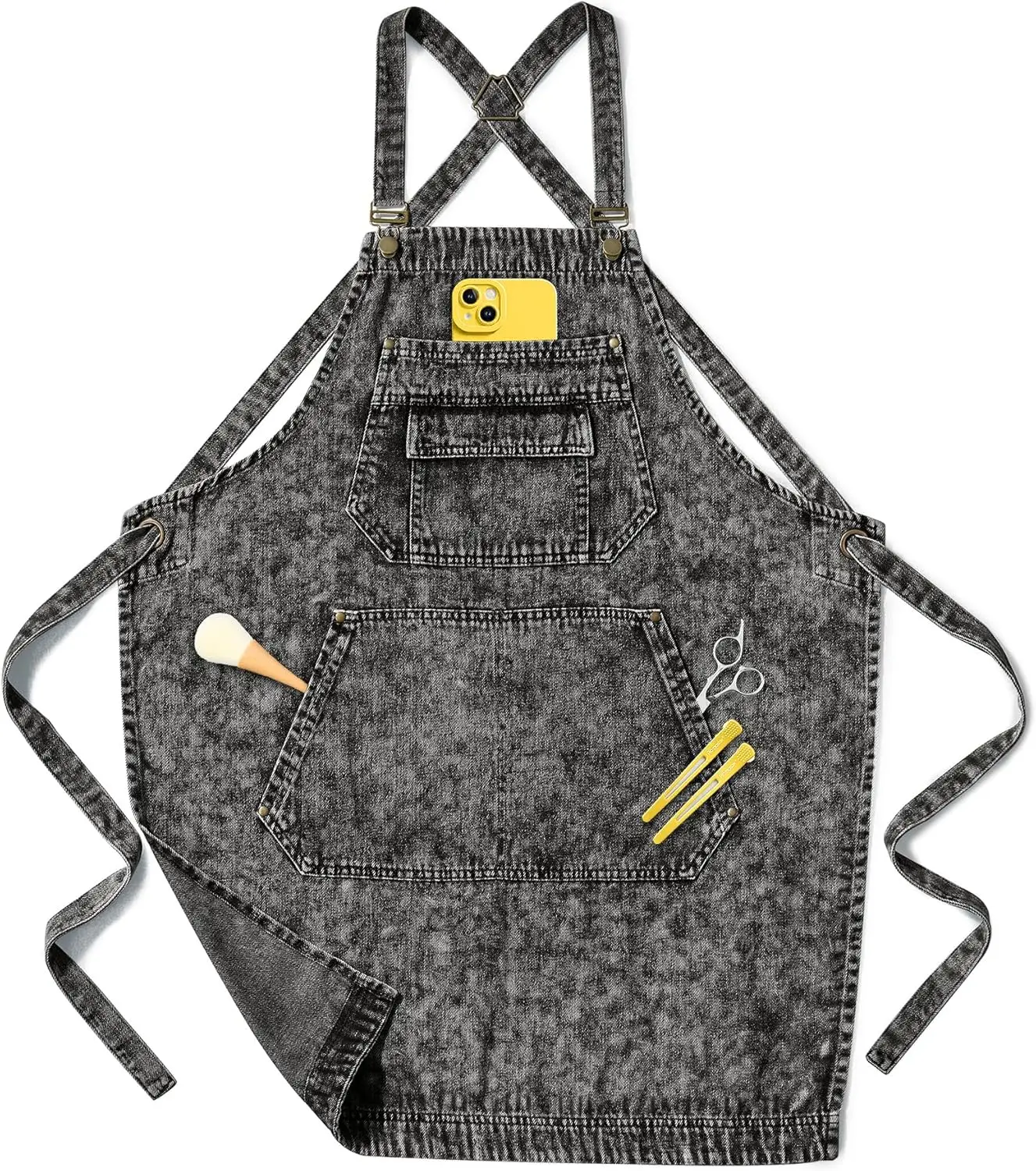 

Джинсовый фартук с карманами для парикмахеров, садоводов, мастеров, бариста - Женский рабочий фартук из денима с перекрестными лямками