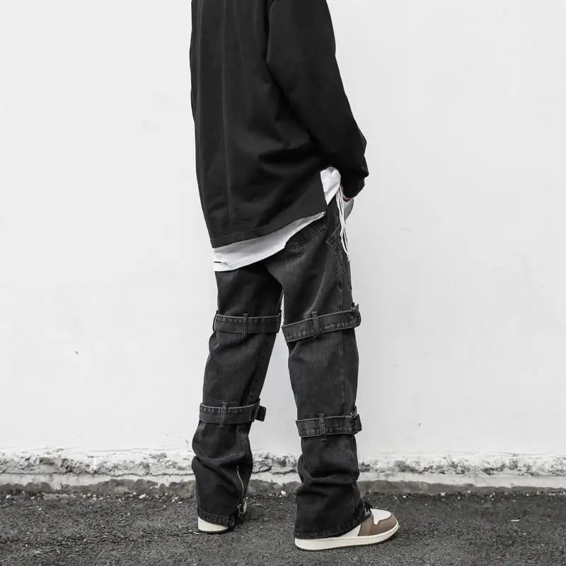 European And American Retro Jeans Men'S Vibe Trend Loose Fitting High Street Style Thin And Draped Wide Leg Pants