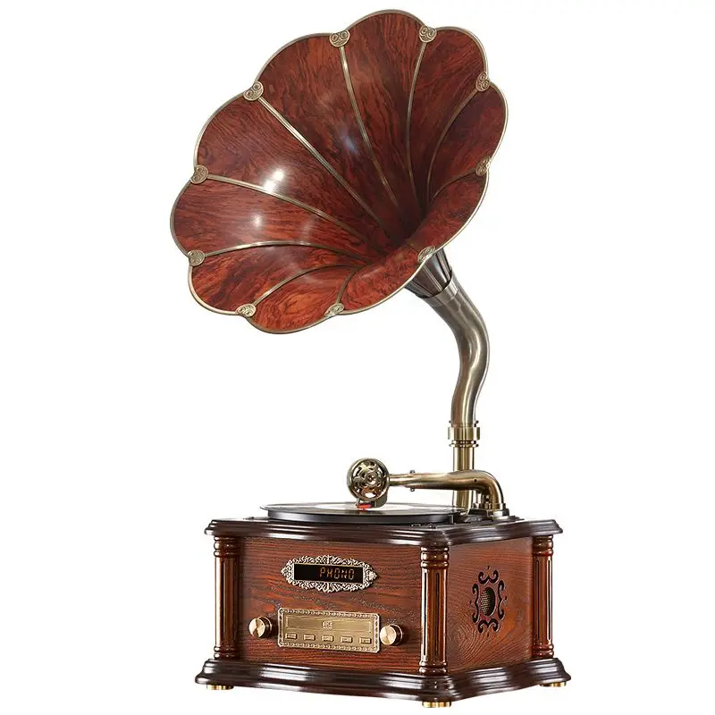 Retro woonkamer Europese fonograaf massief hout mini kleine desktop vintage antieke vinyl platenspeler