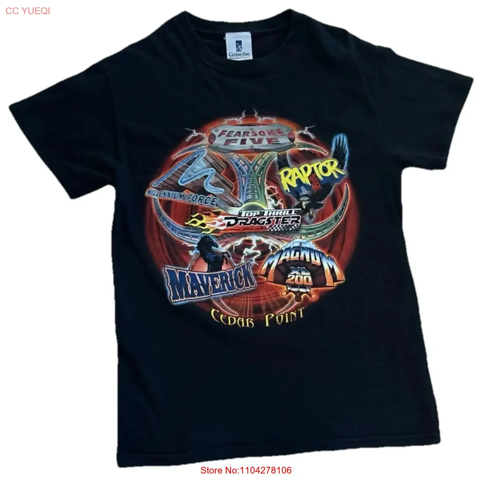 CEDAR POINT FEARSOME FIVE ROLLERCOASTER FAIR T SHIRT UNISEX ADULT SIZE S vintage Washed Stretched Casual Comfortable homme Soft