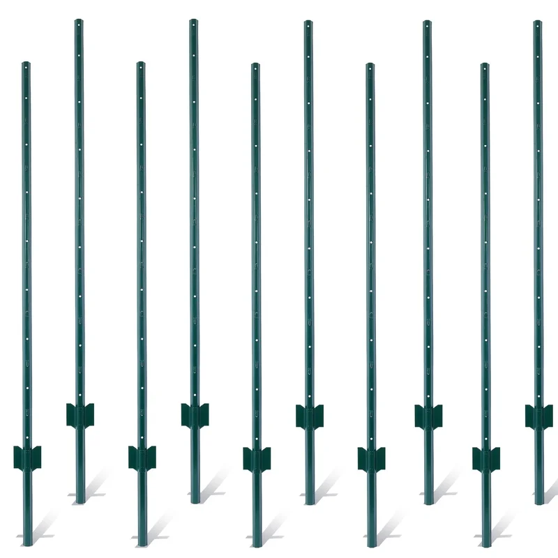 

Heavy Duty 5ft Steel U-Channel Fence Posts 10-Pack for Garden Wire Fencing Corner Anchors