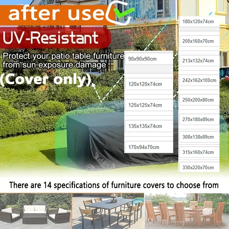 Multi-Size Universal Size Patio Cover Tear-Resistant Dust Cover Outdoor Square Table and Chair Protector