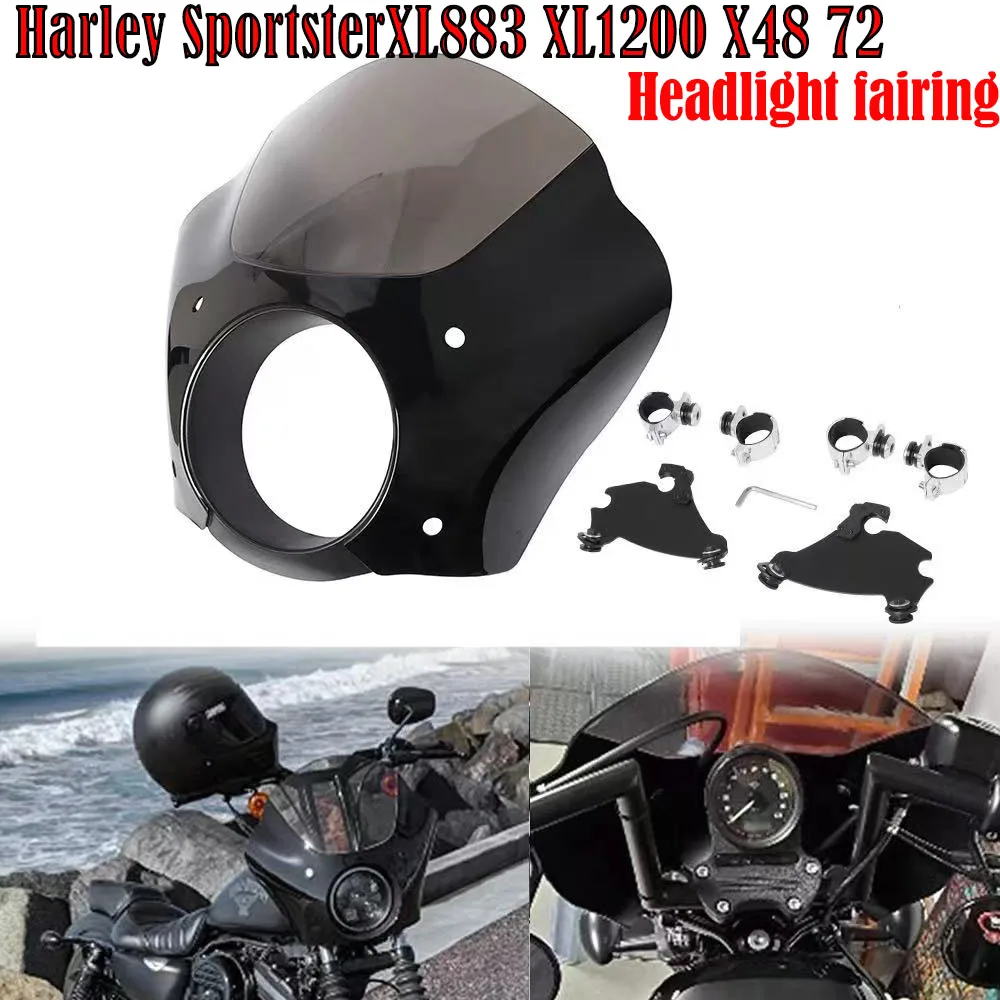 Harley SportsterXL883 XL1200 X48 72 용 49MM 트리거 잠금 마운트 키트가있는 오토바이 건틀릿 헤드 라이트 페어링