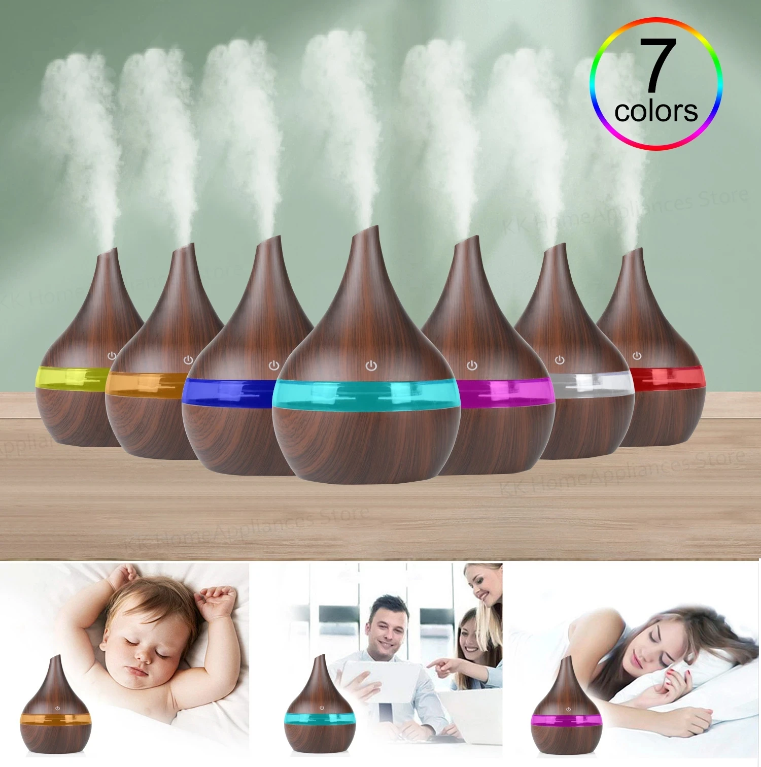 

300ml Electric Air Humidifier Wood Grain Essential Oil Aromatherapy Diffuser Portable Fragrance Air Purifiers For Home Office