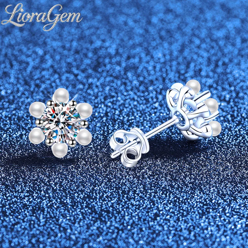 

LioraGem Mini Pearl Sunflower Moissanite Stud Earrings, Simple and Elegant Moissanite Ear Jewelry Platinum PT950 Stamp
