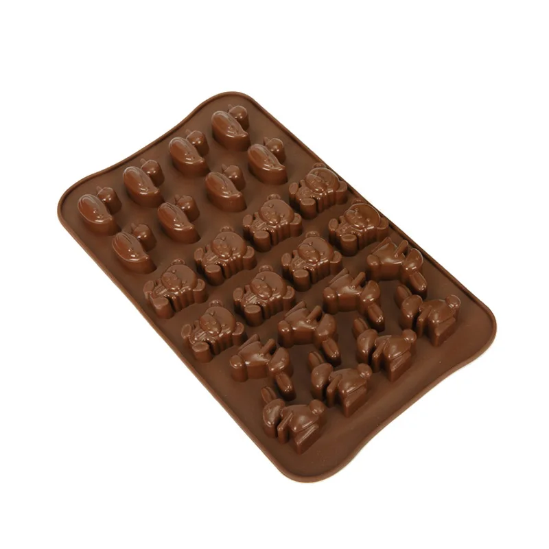 Molde cuadrado de silicona 3D para Chocolate, molde para dulces, conejo, oso, Aniaml para gelatina, trufa Fudge, cubo de hielo, herramientas para