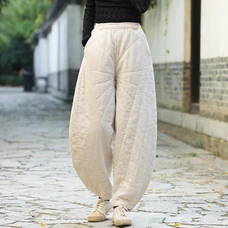 

Pop Women Baggy Cargo Ethnic Vintage Elastic High Waist Loose Long Cotton Line Oversize Trousers Wide Leg Clothes Large Size