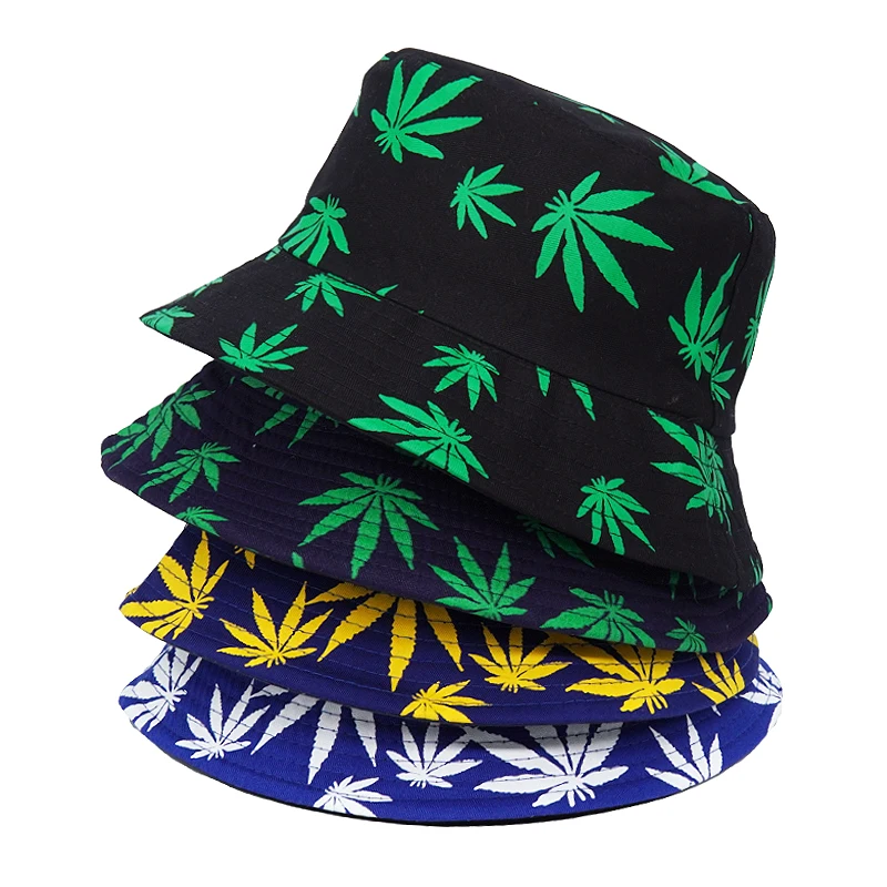 Summer Autumn Sun Bucket Hats Women Men Buckets Caps Weed Print Hat Fisherman Sunscreen Hats For Ladies 2023