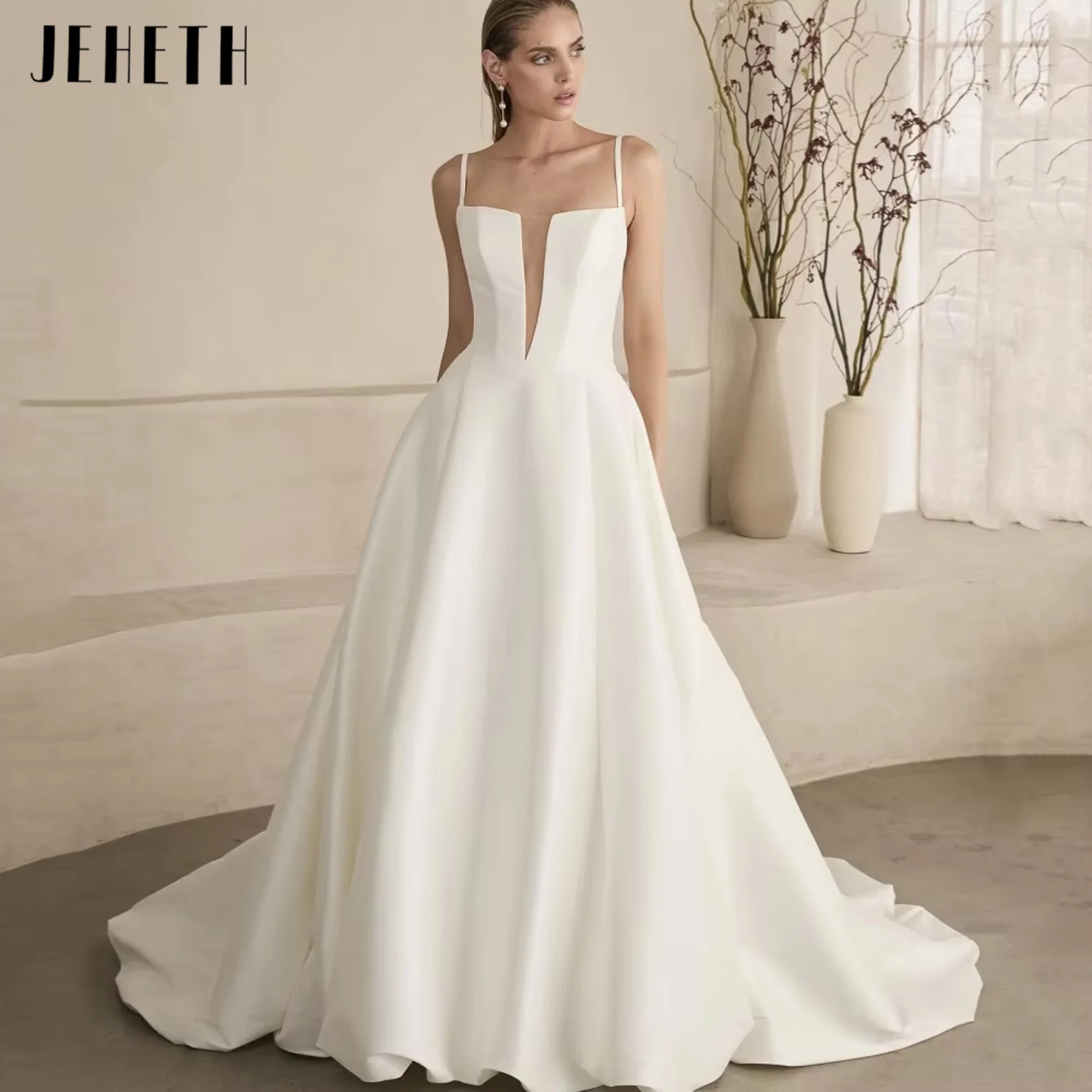 

JEHETH Elegant Wedding Dress Simple A-Line Bride Robe Spaghetti Straps Bridal Gowns Zipper New Vestidos De Noiva 2025 Customized