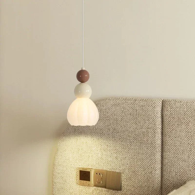 

New Fashion Cream Style Bedroom Bedside Chandelier Warm High-end Children's Room Hanging Line Lamp