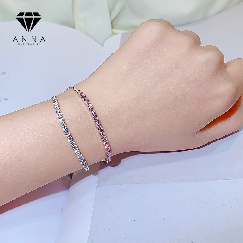 Luxury New Full High Carbon Diamond s925 Sterling Silver Bracelet For Women Girl Fine Jewelry Birthday Gift Wedding Anniversary