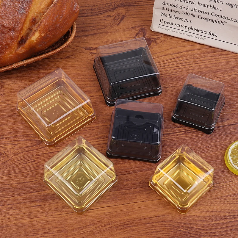 50Pcs Dessert Egg-Yolk-Puff BoxTransparent Square Plastic Muffin Packaging Boxes Moon Cake Container Baking Food Packing