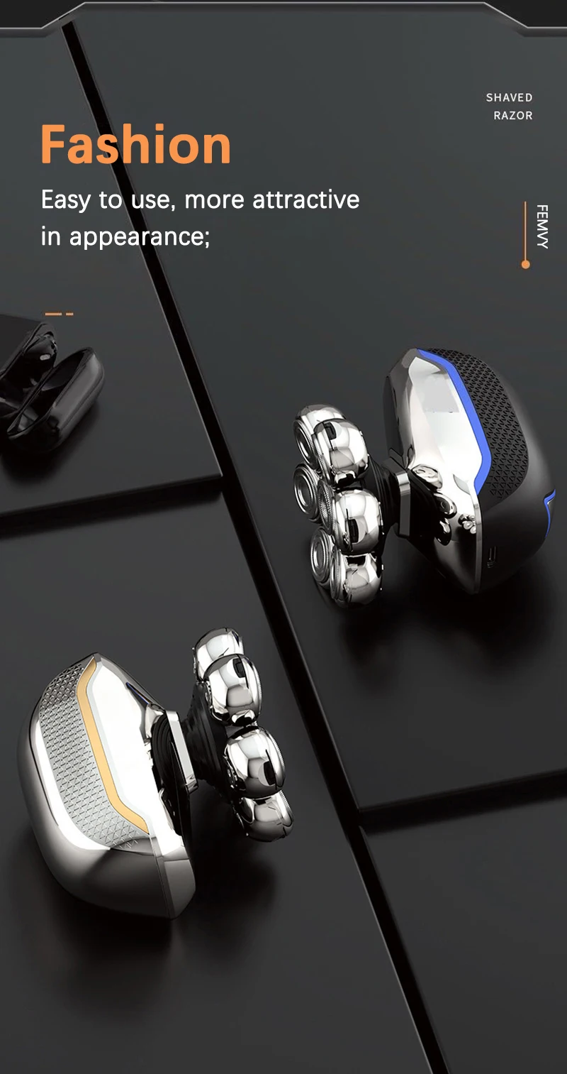 Floating 7-Blade 5-in-1 Electric Shaver For Men Rechargeable Nose Hair Trimmer Facial Cleaning Massager Bald Head Beard Razor