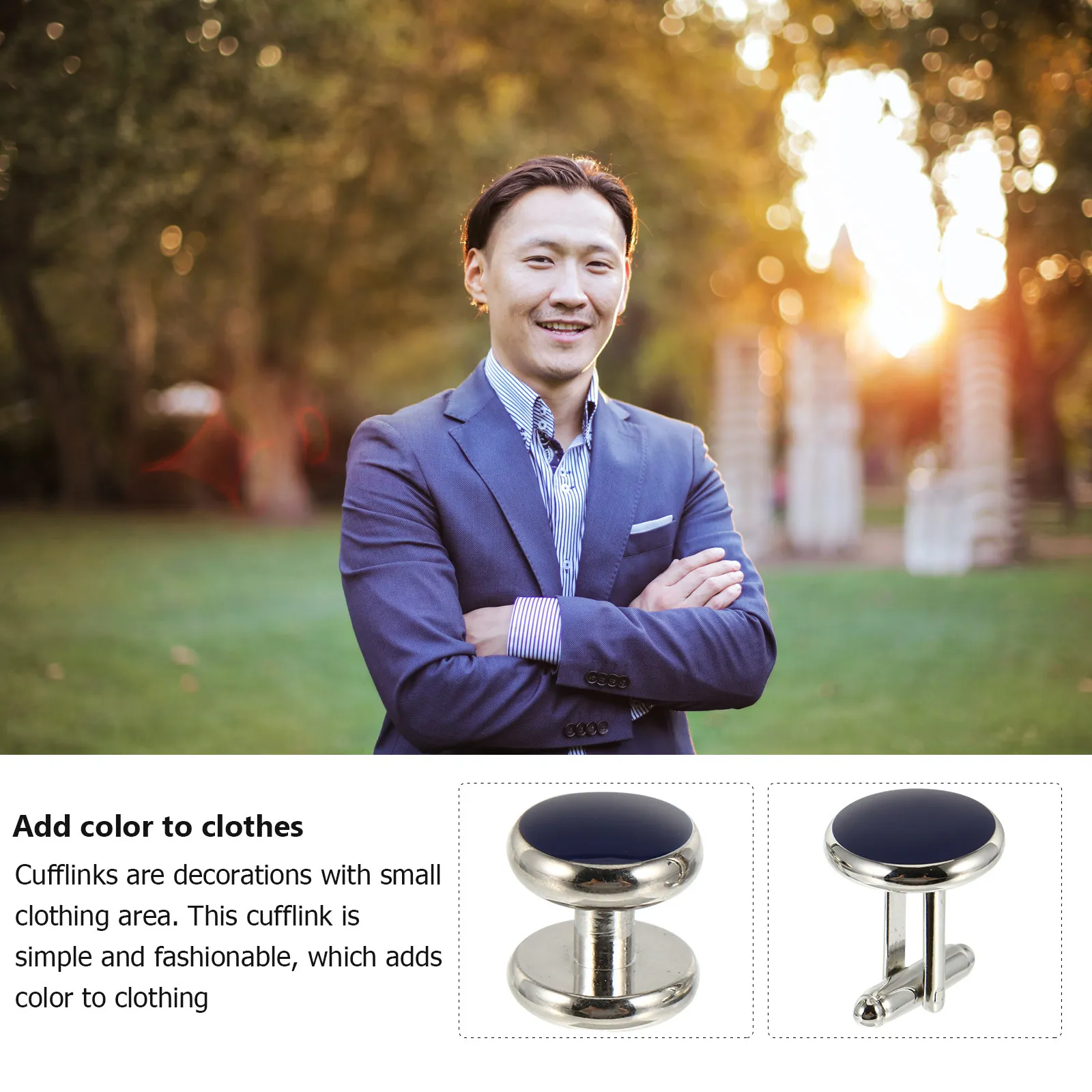 1Set Male Cuff Links Round Shape French Style Copper Shirt Cuff Studs Set Classic Design Drip Oil Treatment Rustproof