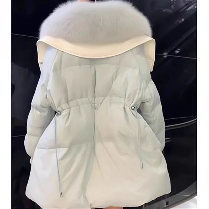 Women\'s Faux Fur Collar Cotton Coat, Loose Single Breasted Jacket, Thick, Warm Female Clothing,Korean, New, Winter, 2024