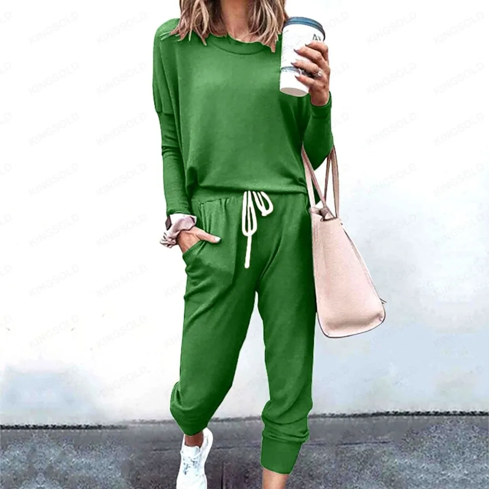 Sportswear 2 Pieces Set Women Solid Color Casual Tracksuit Loose Pullover Tops + Pants Sets Female Autumn Homewear Suit